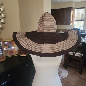 Scala Striped Brown and Cream Wide Brim Hat